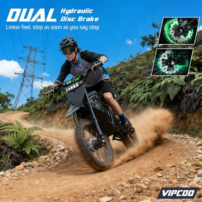 VIPCOO H3 Electric Dirt Bike for Teens and Adults, 3500W Electric Motorcycle, Up to 40MPH / 45° Slope / 45 Miles Range, 14"/12" Fat Tire E Dirt Bike with Nitrogen Suspension Fit Age 13+