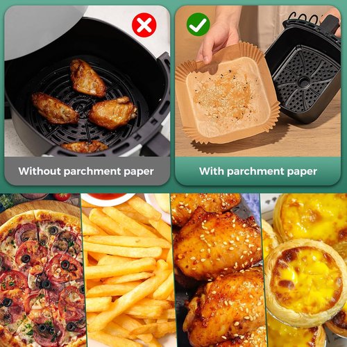 COSORI Small Air Fryer Liners - 100PCS Disposable Parchment Paper Sheets | 4.7 Inch Square for 2 QT Air Fryer