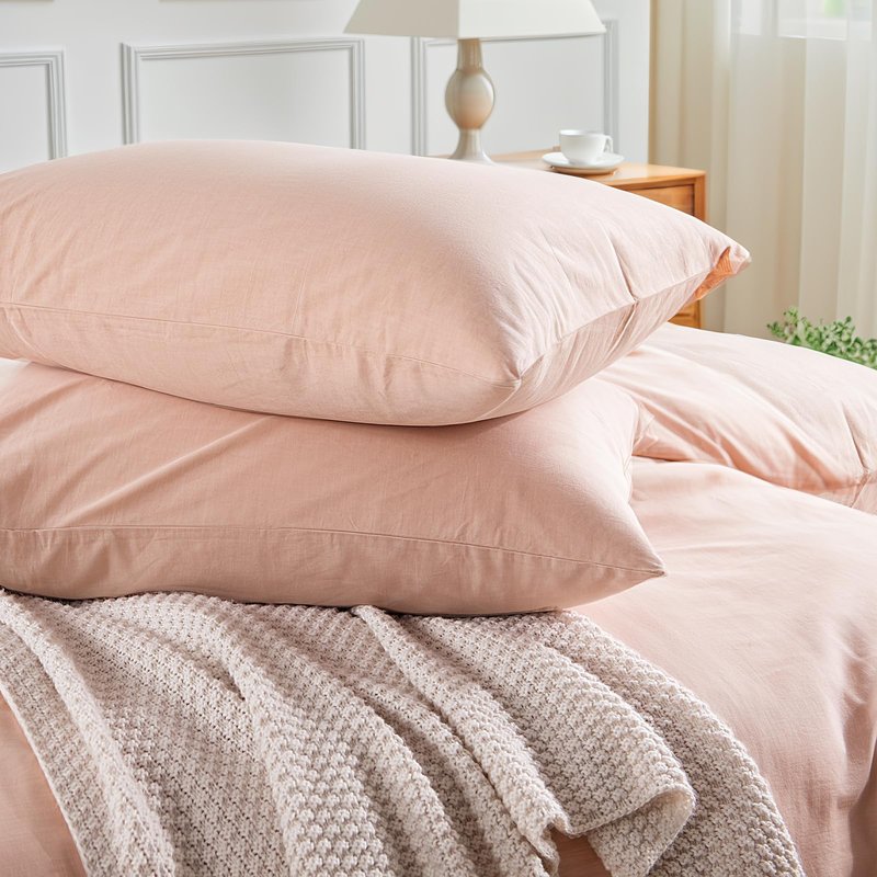 NEXHOME PRO Duvet Cover Set Kids Twin Size Linen Feel Textured Organic Natural 100% Washed Cotton Duvet Cover 2 Pieces Bedding Set with Zipper Closure, Breathable, Dusty Pink(No Comforter)