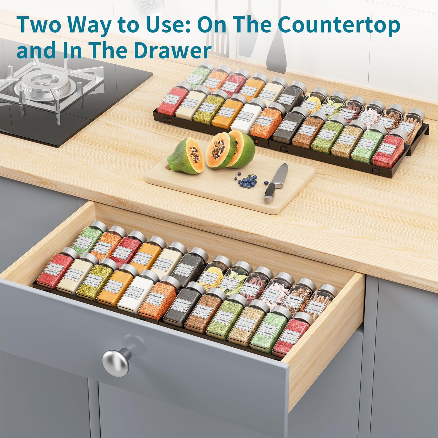 BOIVSHI Spice Drawer Organizer, 4 Tier Metal Spice Organizer for Drawer Insert, Spice Organization for Drawer, Kitchen, Countertop, Pantry (Jars Not Included)