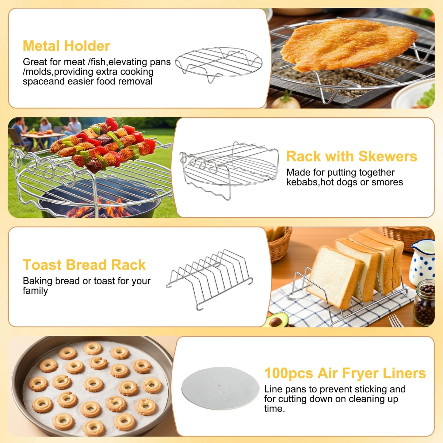 YuxingK Air Fryer Accessories Kit - 12pcs Universal for 4, 4.2, 5, 5.5, 5.8 QT Gowise Cosori Phillips Ninja Cozyna Air Fryer