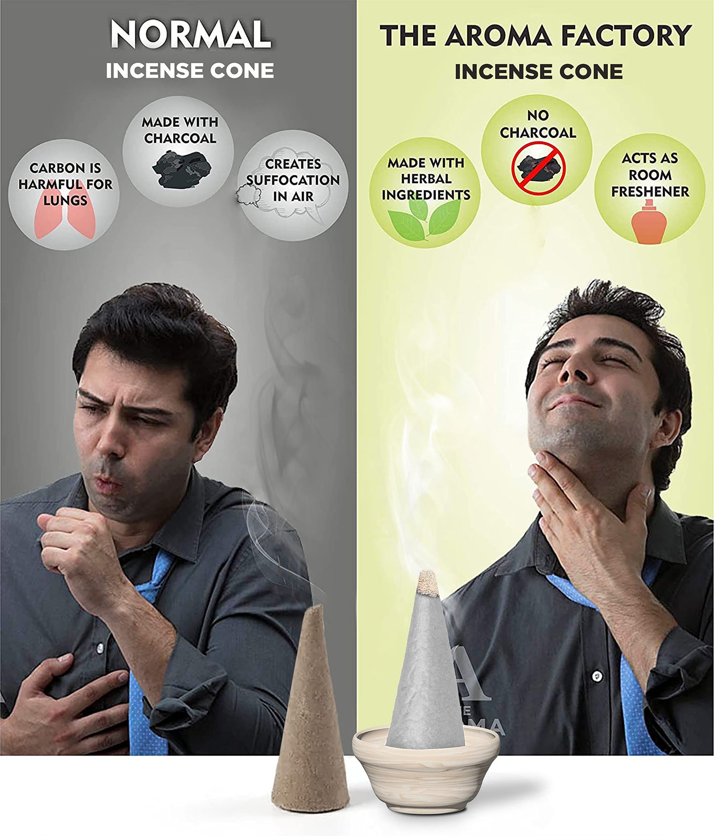 The Aroma Factory Incense Dhoop Cone White Sage (100% Herbal Leaves Healing & 0% Charcoal) 1 Bottle x 30 Cones