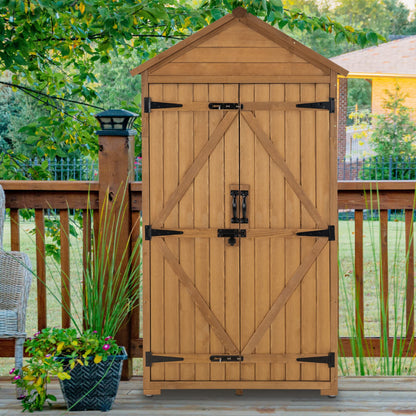 MCombo Outdoor Storage Cabinet with 2 Shelves, Outside Storage Shed with Floor, Wooden Garden Tool Shed with Latch for Yard Deck Lawn, 1000