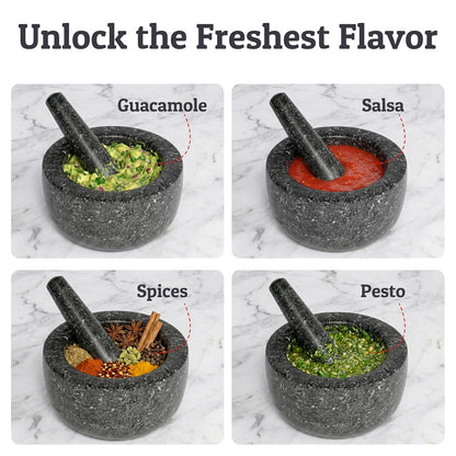 2 Set,100% 6.3 Inch Priority Chef Heavy Duty Large Cup Mortar and Pestle Granite, Non Slip Base, Make Fresh Guacamole