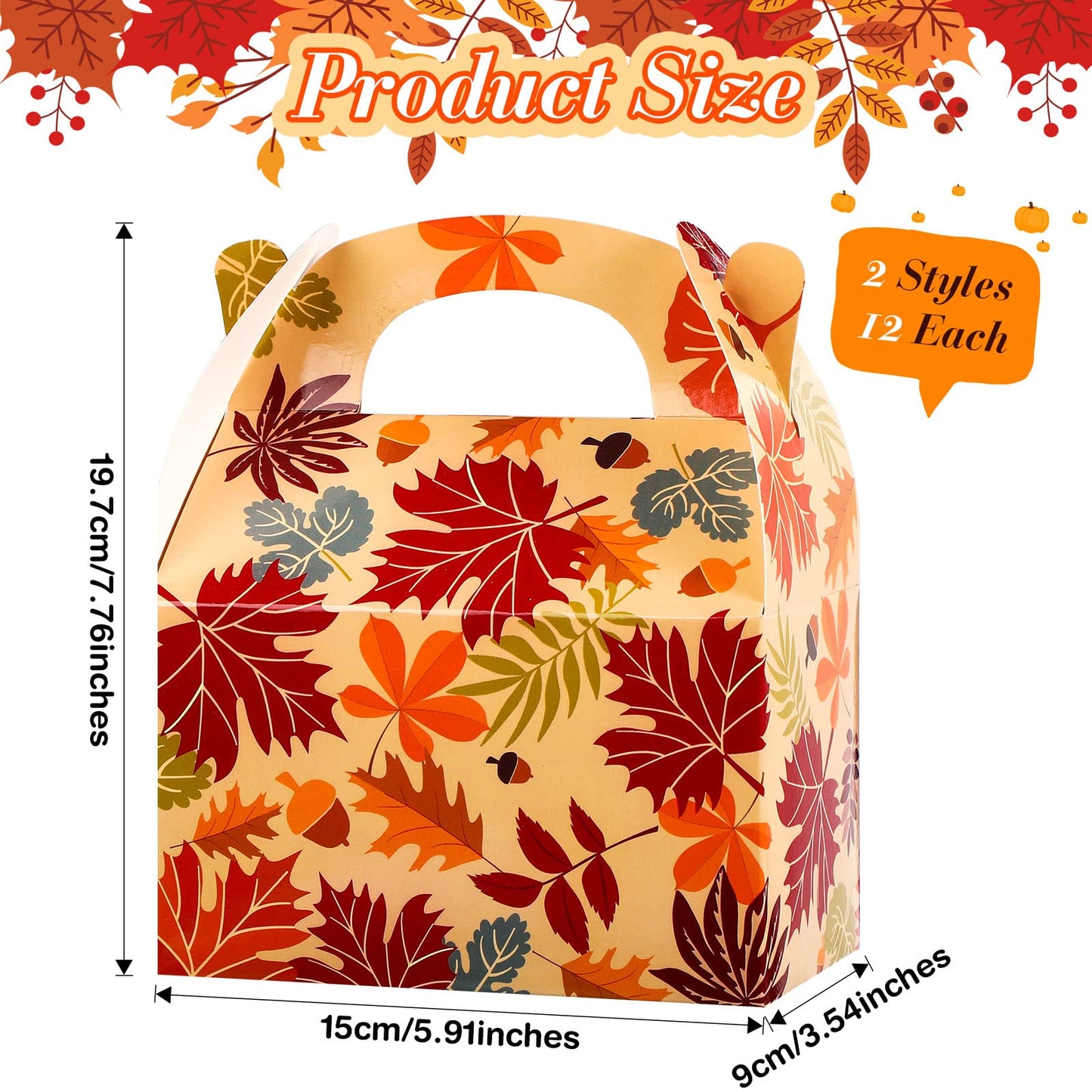 Capoda 24 Pcs Fall Treat Boxes Thanksgiving Fall Party Candy Boxes Pumpkin Maple Leaf Pattern for Treats for Thanksgiving Favor Autumn Harvest Halloween Birthday Party Decoration