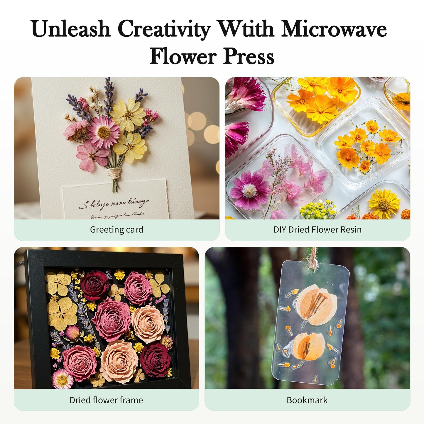 Aboofx Microwave Flower Press Kit, 6.3" Quick Drying Pressed Flower Art Kit with Washable Cloth, Vibrant Color Rentention, Resuable Flower Preservation Kit for DIY Flower Art, Gift for Nature Lover