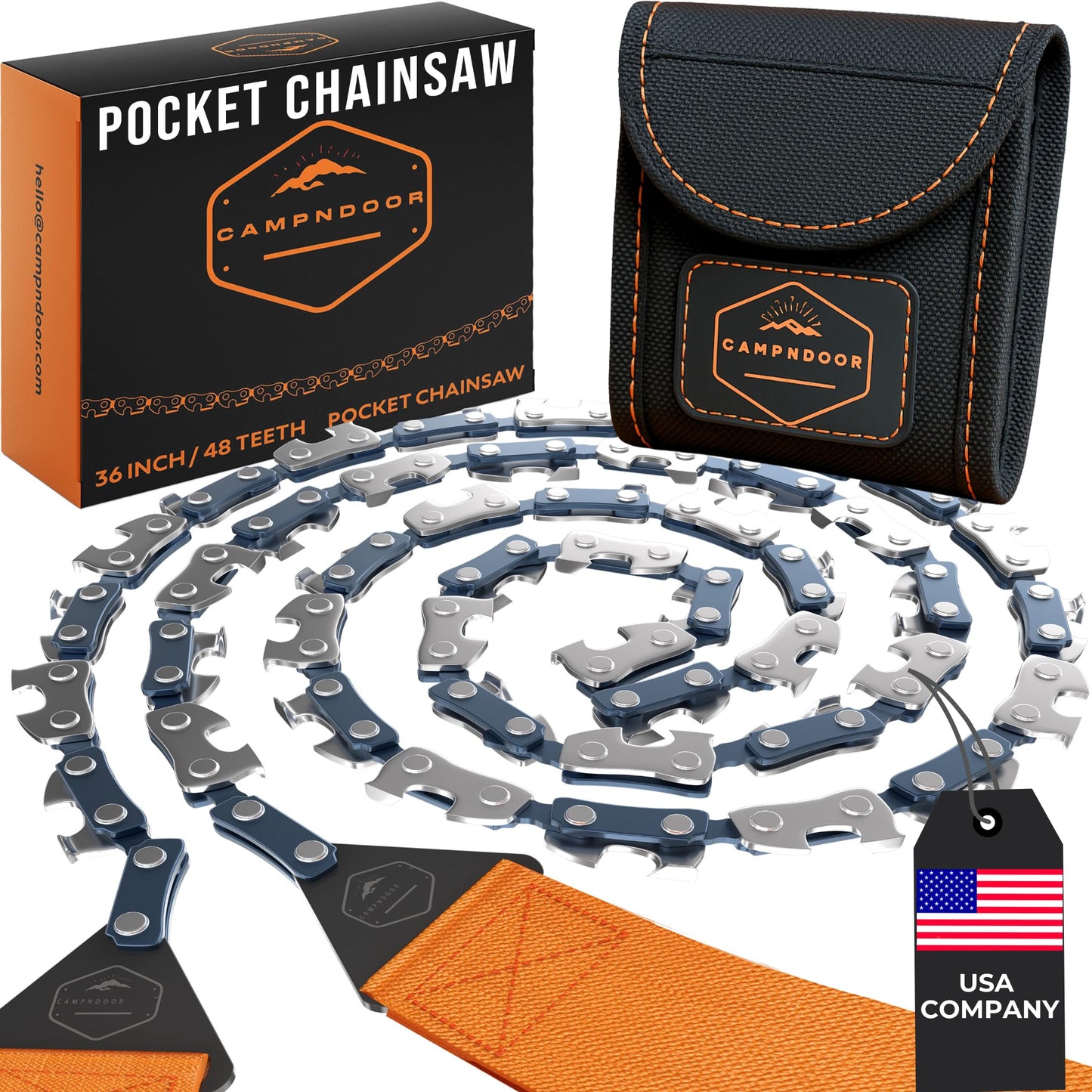 CAMPNDOOR Pocket Chainsaw for Camping - 36 Inch Heavy Duty Steel Hand Chainsaw - 48 Teeth Pocket Saw - 65Mn Hand Chain Saw with Handles - Handy Camping Gear - Bushcraft Survival Gear and Supplies