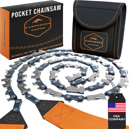 CAMPNDOOR Pocket Chainsaw for Camping - 36 Inch Heavy Duty Steel Hand Chainsaw - 48 Teeth Pocket Saw - 65Mn Hand Chain Saw with Handles - Handy Camping Gear - Bushcraft Survival Gear and Supplies