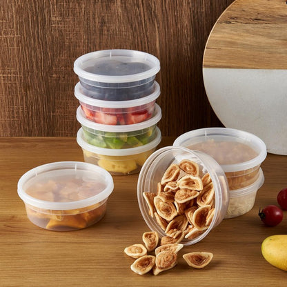 [240Set-8oz] Plastic Deli Food Storage Containers With Lids Disposable Clear Small Togo Jars Bowls For Soup, Meal Prep, Slime | BPA Free | Stackable | Leakproof | Microwave | Dishwasher | Freezer Safe