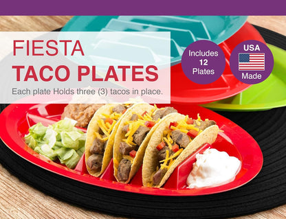 Fiesta Taco Plate - Arrow Home Products 12 Pack, BPA Free Plastic, Includes 3 Taco Holders