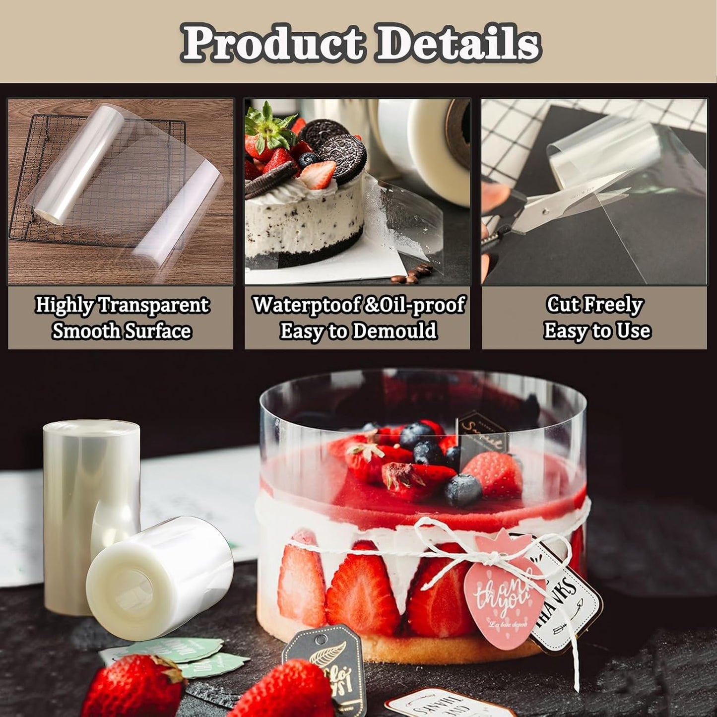 Cake Collars, Transparent Cake Rolls, 4 x 394inch Acetate Cake Collar Roll for Decorating Cake