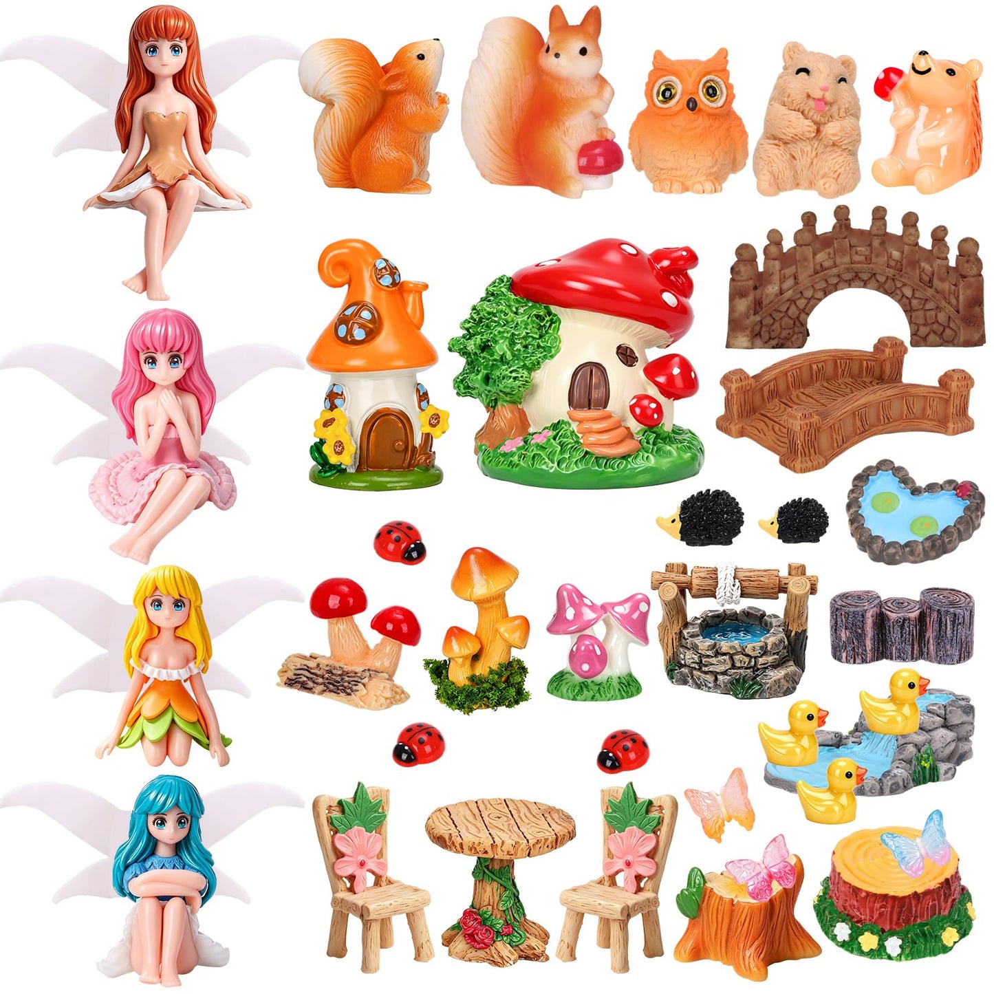 QAUYETM 40Pcs Fairy Garden Accessories Miniature Garden Ornaments Kit with Mini Animal Plant Fairies Furniture House Figures Bulk for Micro Landscape DIY Terrarium Potted Plants Dollhouse Decor