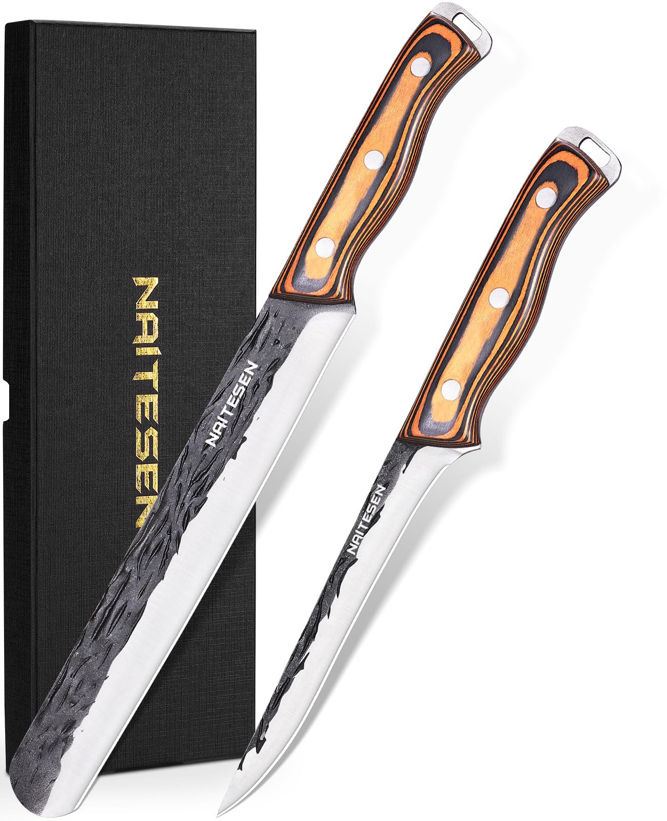 Naitesen Professional Brisket Carving Knife Set for Men, Grilling Knives, Hand Forged Super Sharp Butcher Slicing Knife Boning Knife for Meat Turkey Cutting Home Kitchen BBQ