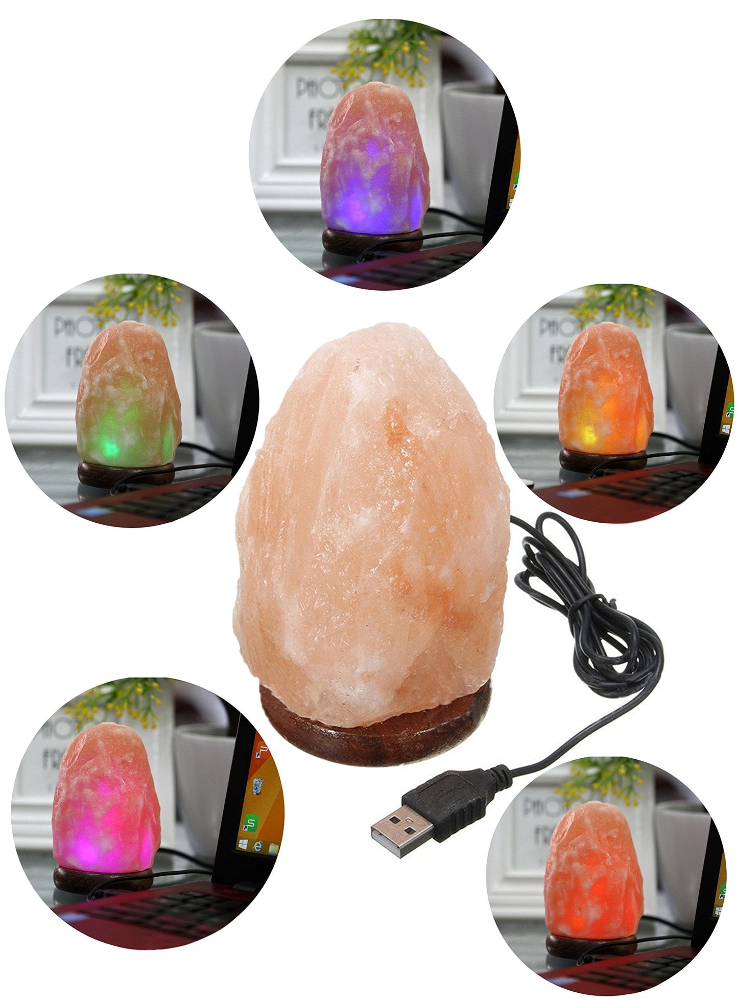 Clearance! ! ! JIC Gem Natural USB Himalayan Salt Lamp Crystal Salt Rock Mini Hand Carved Lamp with Multi-Color LED Changing Bulb