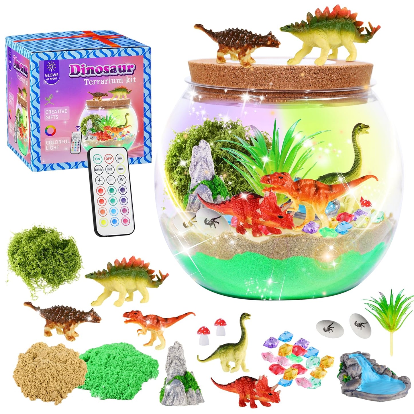 Hannstar Dinosaur Toys-Light Up Terrarium Kit for Kids, Night-Light DIY Dino Toys for Boys Ages 4 5 6 7 8-12, Birthday Easter Gifts for Boys, Arts and Crafts Kit for Kids
