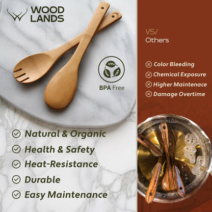 WOODLANDS USA Wooden Spoons for Cooking set of 6 – Premium Wooden Utensil set for everyday use – Versatile Cooking utensils set safe for nonstick pans – Durable wooden spoon kitchen utensils set