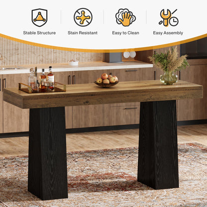 Tribesigns 63 Inch Wood Bar Table, Rustic Rectangular Bar Height Counter Table with Thickened Tabletop & Sturdy Base for Home, Basement, Event, Brown Black (1)