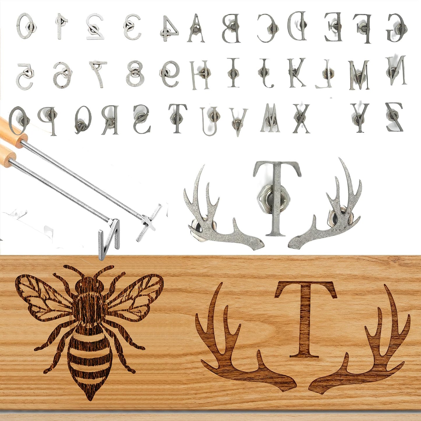 ZAGEVIVIN 38 Pcs Mini 1" Branding Iron for Wood Leather Hats- Personalized Wood Burning, Leather Crafting & Food Marking for DIY BBQ， Witchcraft Supplies(38PCS Number/Alphabet/Antlers Set)