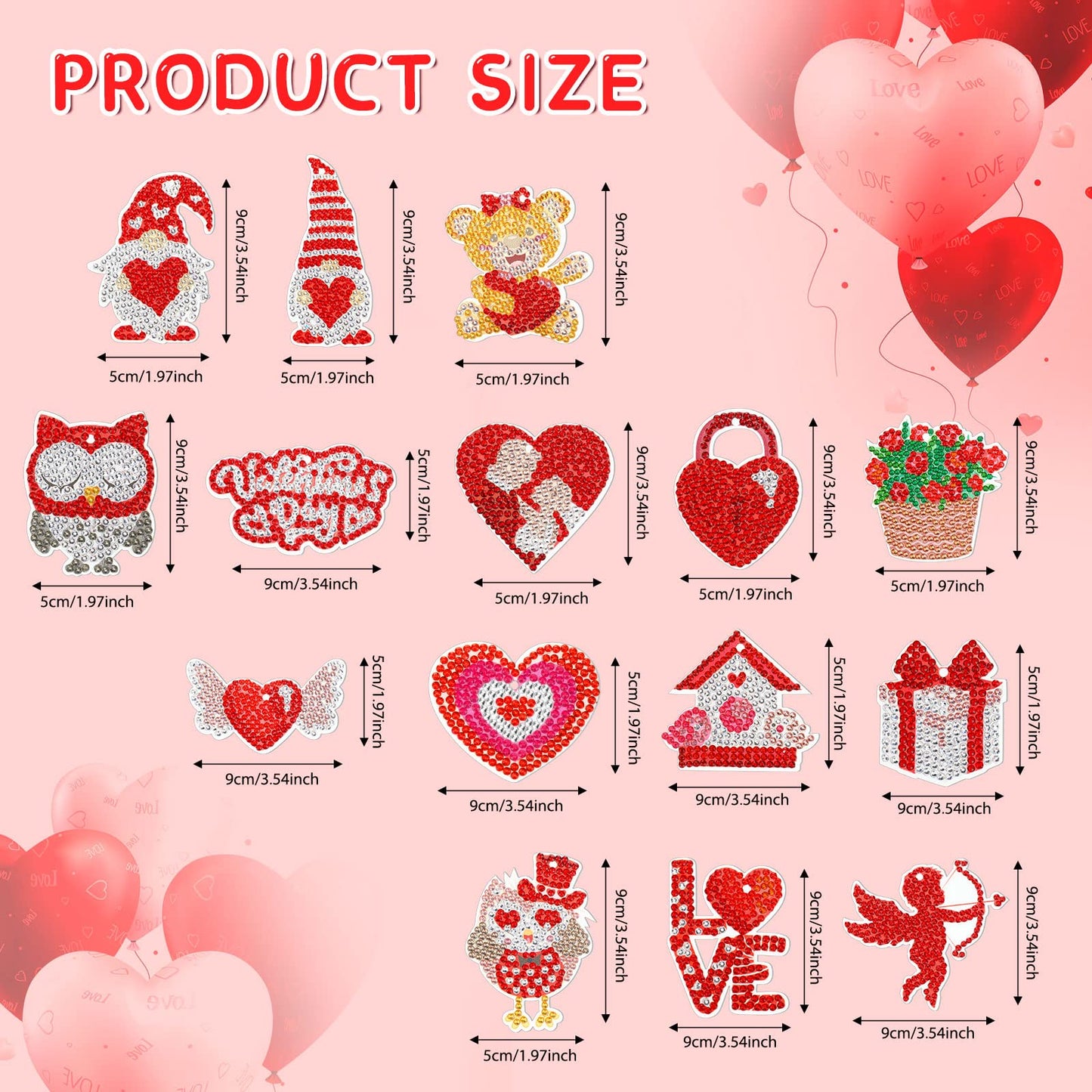 Inbagi 15 Pcs Valentine's Day Diamond Painting Keychains Kits with Tools Love Heart Painting Keyrings 5D Gnome Diamond Art Keychain Ornaments for Valentine's Day DIY Crafts Wedding Decor