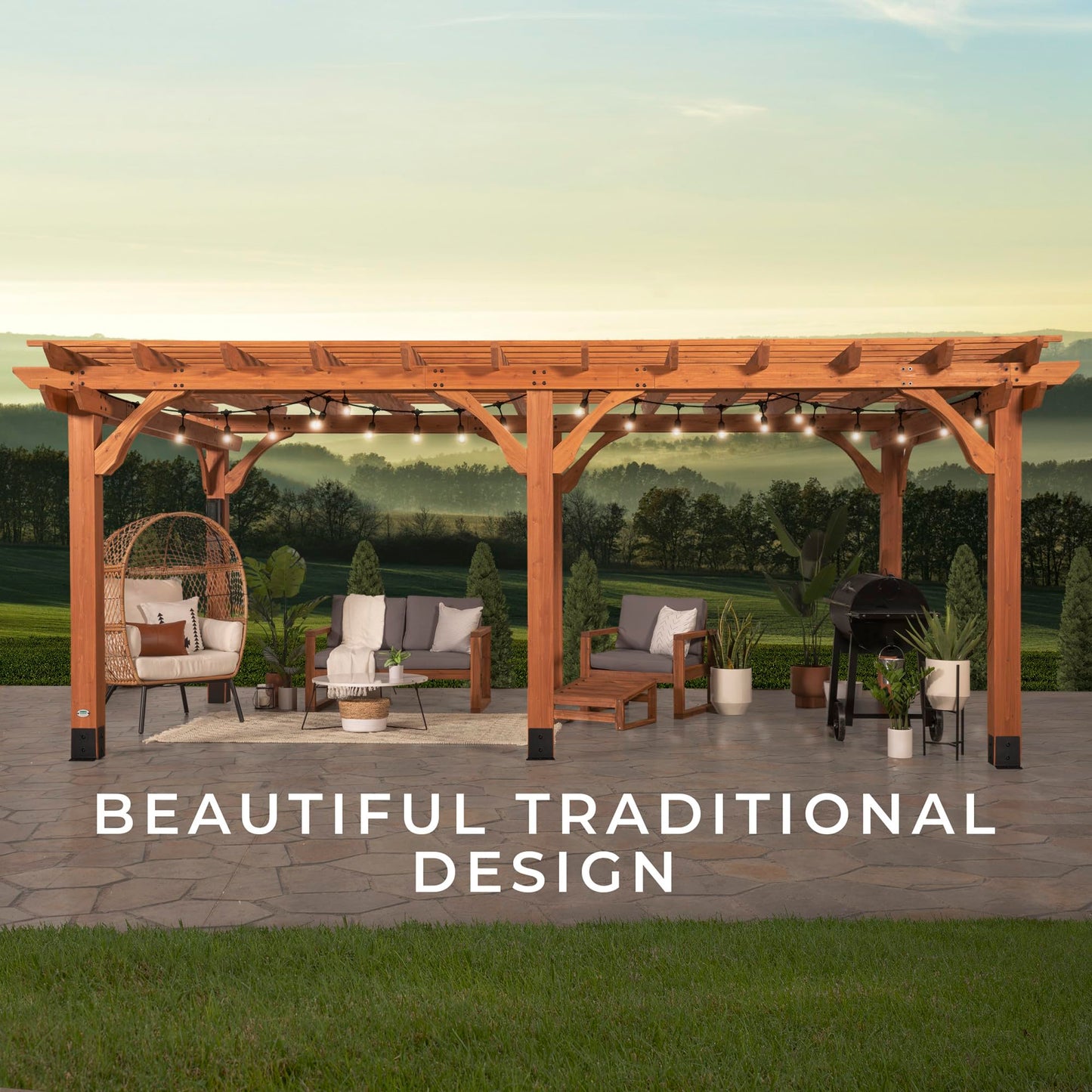 Backyard Discovery Beaumont 20' x 12' Traditional Cedar Wood Pergola Kit with Trellis Roof, All-Season Durability, High-Wind Rating, PowerPort, Shade for Outdoor Patio, Deck, Garden, and Entertaining