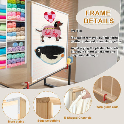Kerty 29.5" Tufting Frame, Wooden Tufting Frame for Rug Making, A Safer Tufting Cloth Stand Using Plastic U-Shaped Channels Instead of Nails