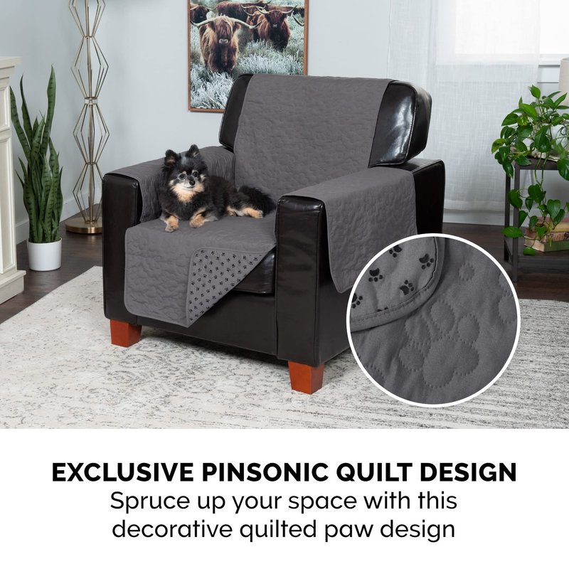 Furhaven Waterproof & Non-Slip Large Sofa/Couch Cover Protector for Dogs, Cats, & Children - Quilted Paw Print Living Room Furniture Cover - Gray, Large Sofa