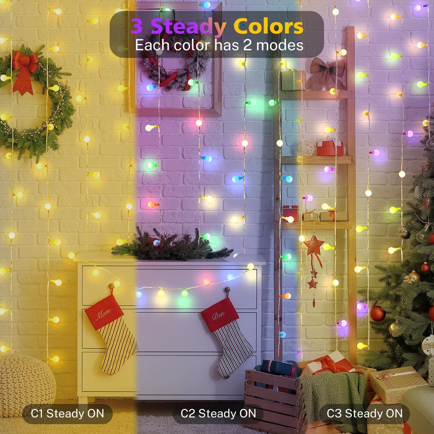 16.5ft 50LED OMIKA Christmas String Lights Battery Operated with Remote Warm White Multicolor Fairy Light Indoor