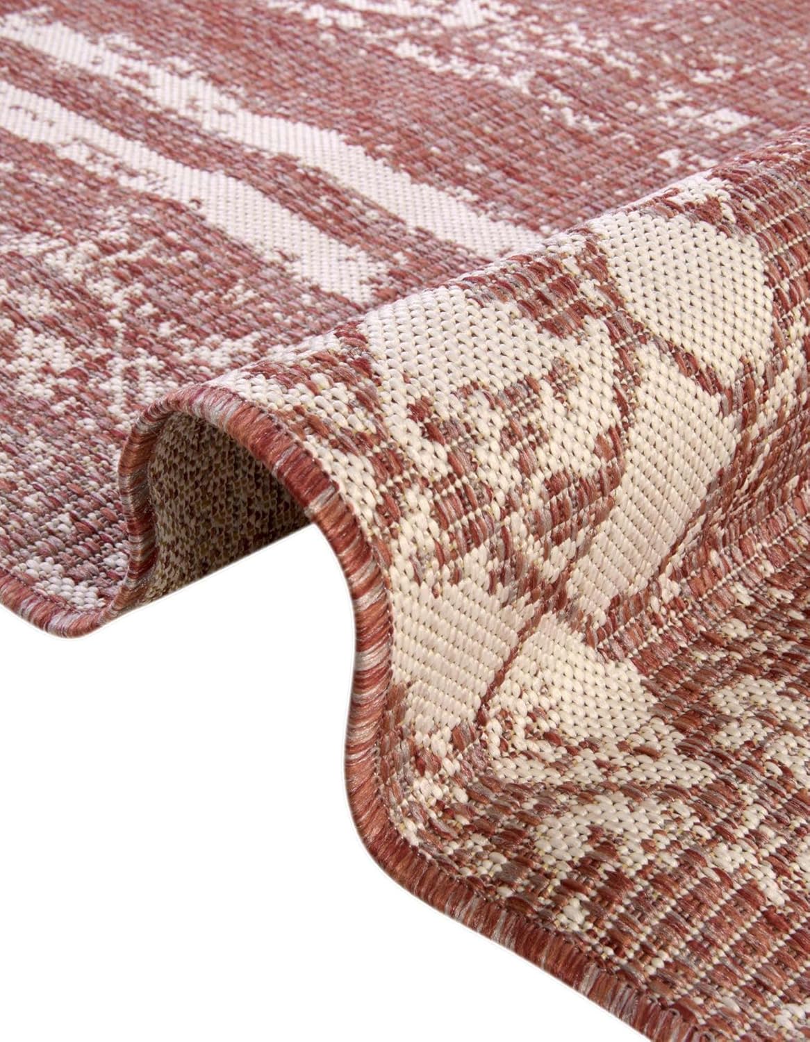 Unique Loom Outdoor Bohemian Collection Area Rug, Anthro, 2' x 5' 1" Runner, Rust Red/Ivory