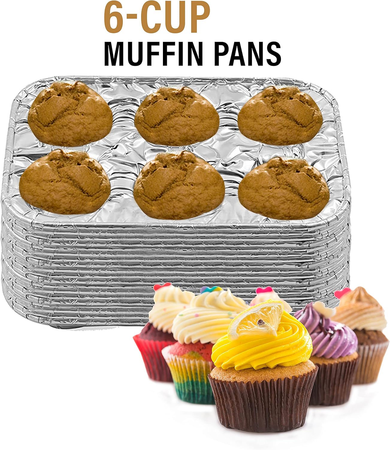 PARTY BARGAINS 6-Cup Aluminum Muffin Pans - 20 Pack, Standard Size Disposable Muffin Tin for Baking