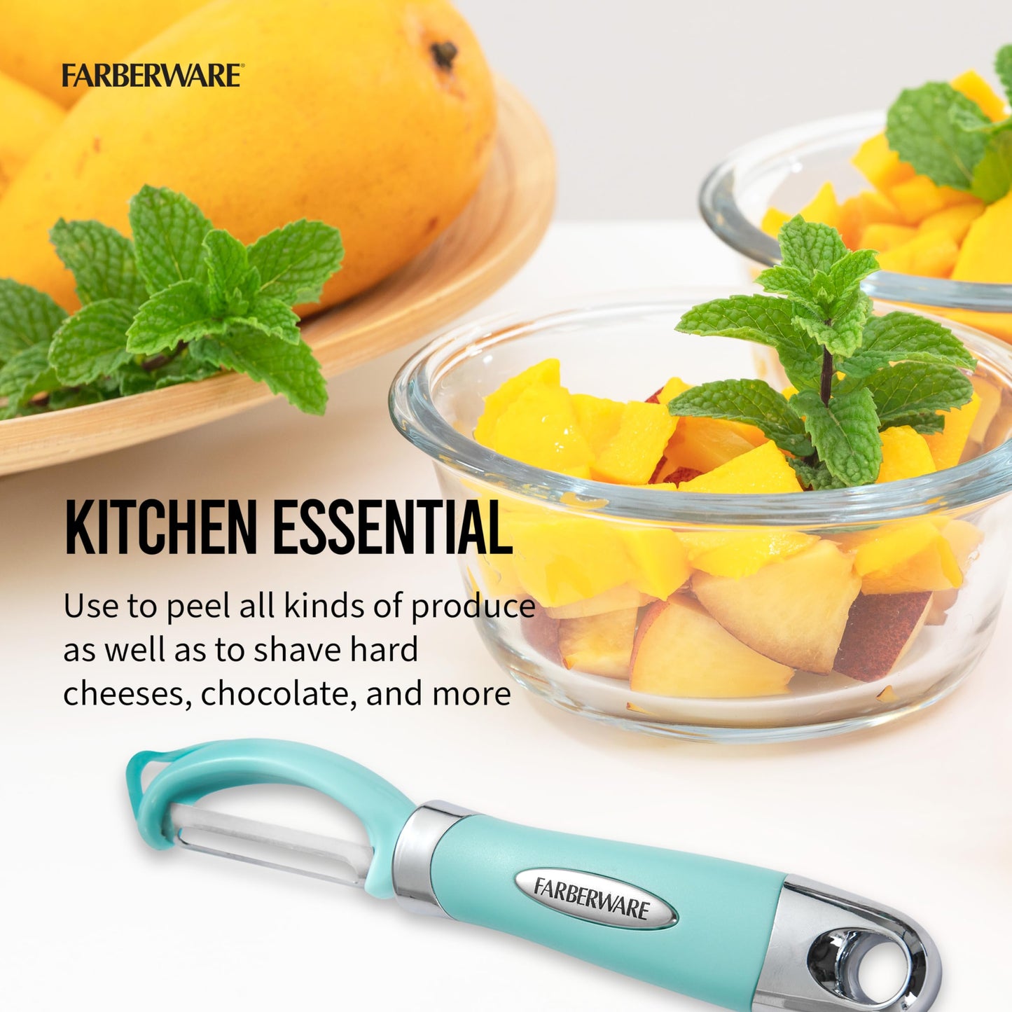 Farberware Pro2 Euro Vegetable Peeler with Ergonomic Handle, Razor-Sharp Stainless Steel Swivel Blade, Dishwasher Safe - Aqua Sky, Peelers for Kitchen Use on Potatoes, Fruits, and More