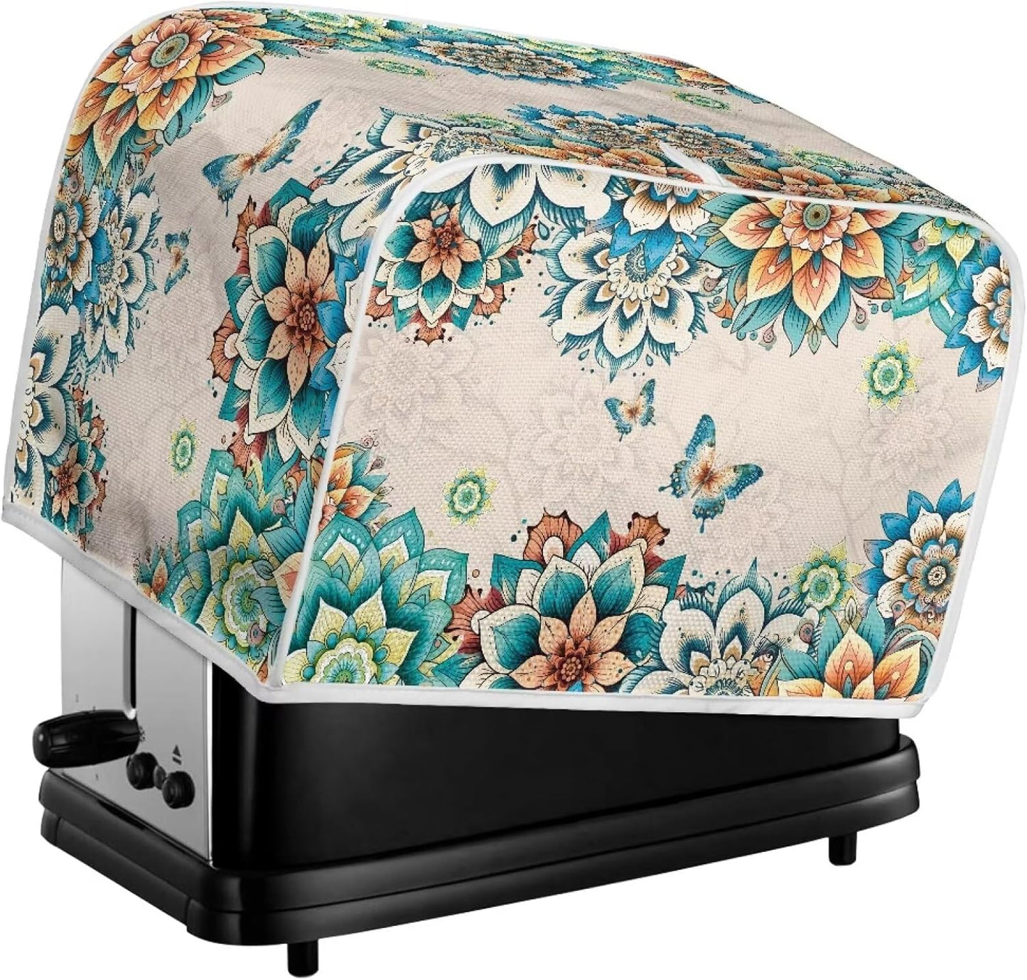 2 Slice Toaster Covers Boho Butterfly Print, Washable Kitchen Appliance Protector, Anti-Sputtering Cover