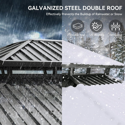 YITAHOME 12X18FT Meatl Hardtop Gazebo Metal Double Roof Canopy Galvanized Iron Aluminum Pillar Garden Tent Curtains Netting for Patios Backyards Decks Lawns