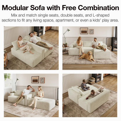 Novilla L-Shape Sectional Couches for Living Room with Smarts Coil® Support, 3 Seater Sectional Sofas for Living Room Bedroom, Corduroy Cloud Couch Sectional, No Assembly(Beige, Right Hand Facing)