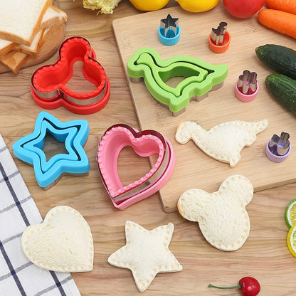 BakingWorld Sandwich Cutter and Sealer Set,14 Pcs Sandwich Maker Bread Cutters DIY Cookie Cutters Fruit Vegetable Cutter Shapes for Kids Boys & Girls Bento Lunch Box with 16 pcs Animal Food Picks