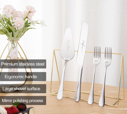 Silver Cake Cutting Set for Wedding, Cake Knife and Server Set, Bride & Groom Cutter Server Set and Forks, Birthday, Wedding, Bridal Shower Gifts for Couples
