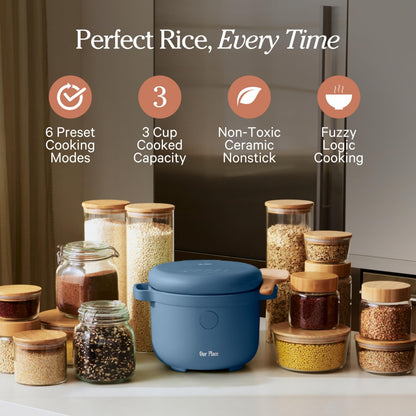 Our Place Rice Cooker | Compact Rice Cooker 3-Cup Uncooked / 6-Cup Cooked with Ceramic Nonstick Inner Pot | Fuzzy Logic Multi-Cooker for White & Brown Rice, Oatmeal & Grains | Delay Timer & Auto Keep Warm | Char