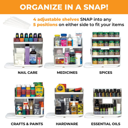 Cabinet Caddy SNAP! Spice Rack Organizer for Cabinet - Slide & Rotate Seasoning Organizer - 4 Snap-In Adjustable Shelves for 5 Tier of Storage - Magnetic Modular Design - 8.9”H x 6.1”W x 10.8”D
