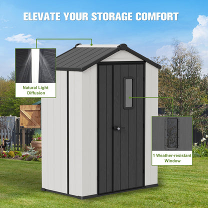 COOS BAY 5x3 Outdoor Storage Shed with Floor, Lockable Doors, All-Weather Resin Garden Tool Shed, White/Gray