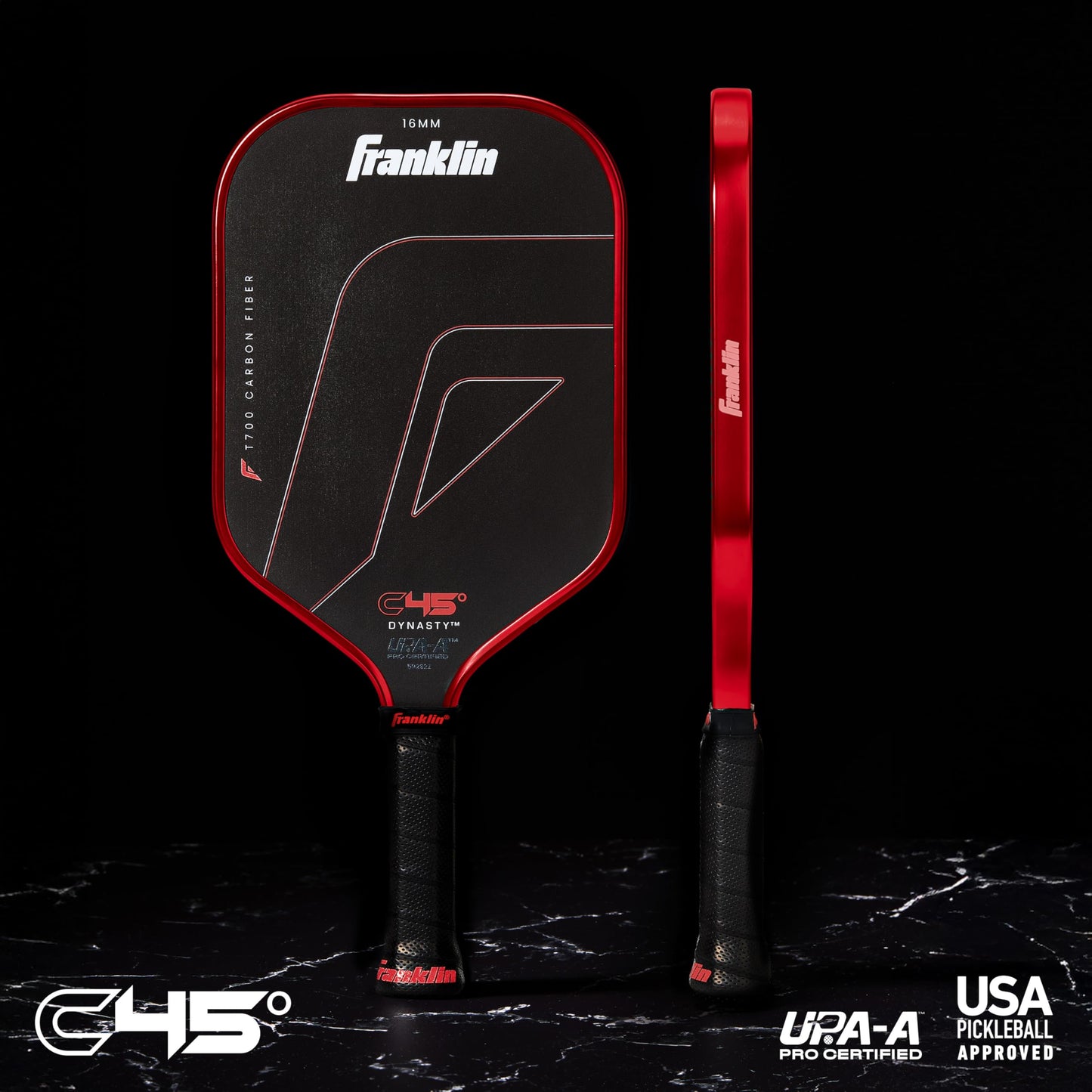 Franklin Sports PRO Pickleball Paddles – C45 Carbon Fiber Series - Official USAP + UPA Approved – Pro Player Design, Dynasty 16MM RED