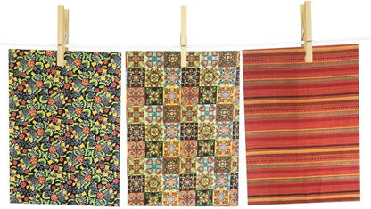 Kitchen Dish Towels, 100% Natural Cotton Mexican Fiesta Talavera Floral Prints, Set of 3 Multi-Color Dishcloths