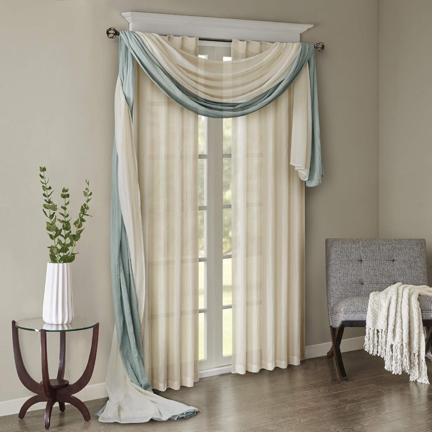 Madison Park Harper Sheer Bedroom Curtain - Modern Contemporary Window Panel for Kitchen, 42" x 144", Cream