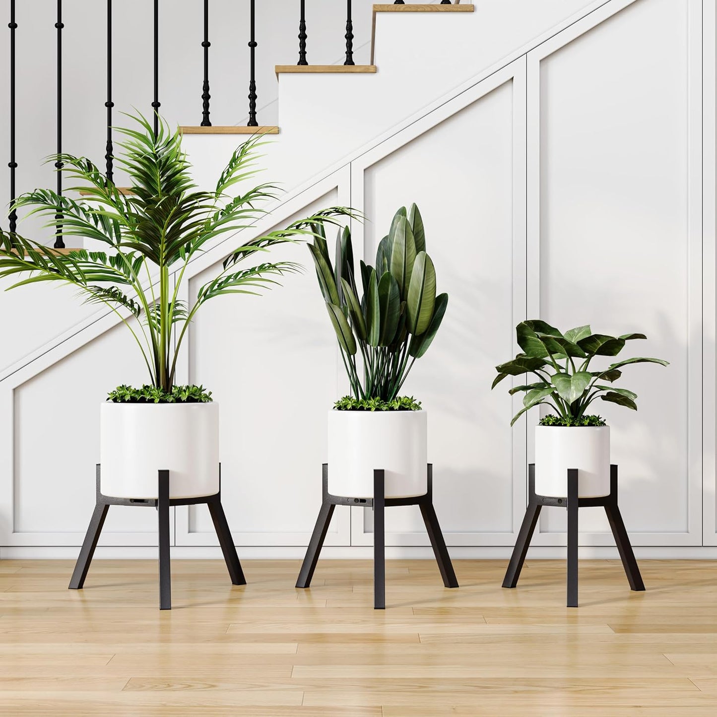Set 2, PS-007BK-2 Adjustable Plant Stands of Metal Small Plant Holder, Heavy Duty Stable Flower Holder Stand Rack