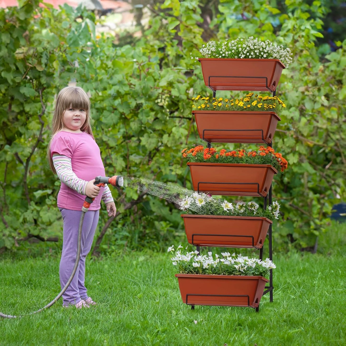 5 YBING Vertical Garden Bed Tier Vertical Raised Garden Planter Standing Herb Garden Planter Tiered Flower Planter