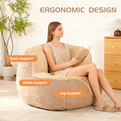 Amacv Oversized Bean Bag Chairs,Multicolor Faux Fur Couch Filled with Shredded Sponge,Large Lounger Sofa for Living Room,No Assembly Required,Brown+Camel