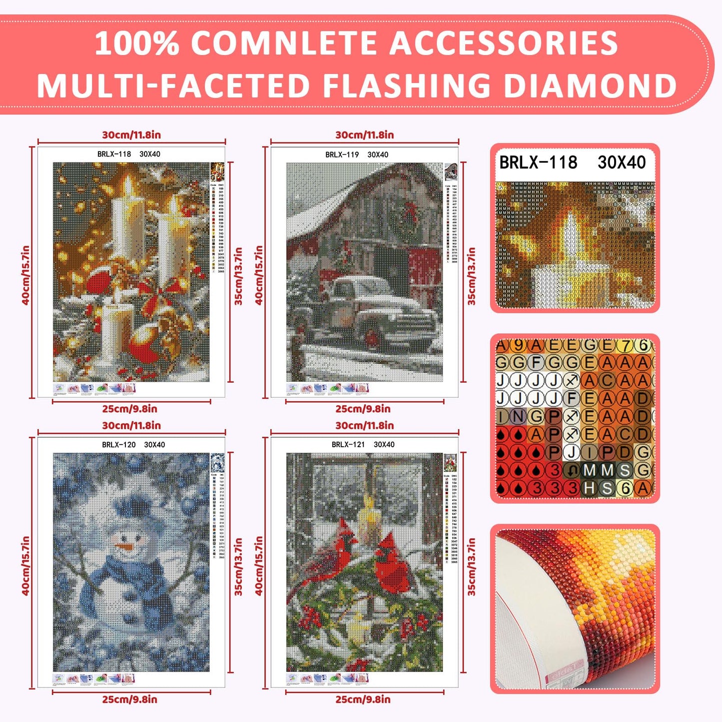Skyboda 4 Pack Christmas Diamond Art Kits for Adults Beginners, 5D Full Drill DIY Diamond Dot Gem Art Kit Wall Home Decor Arts Craft 12x16 inch(Candles Truck Snowman Cardinal)
