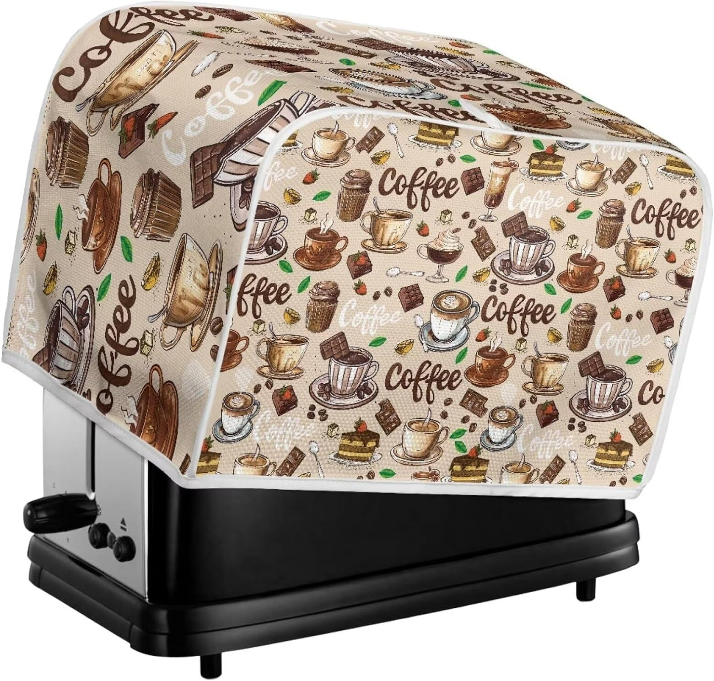 Coffee Cup Patterns 2 Slice Toaster Cover, Wide Slot Dust Cover Universal for Most Microwave Toaster Oven