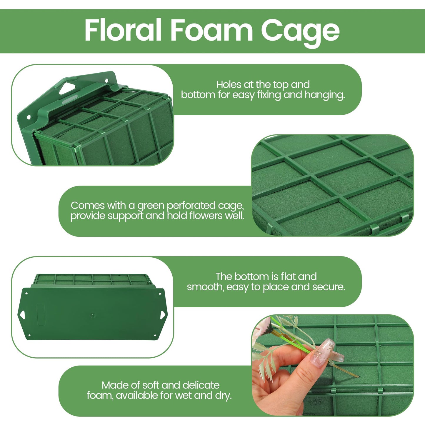 Hahood 24 Packs Floral Foam Cage Rectangle Flower Cage Holders with Floral Foam Flower Arrangement Supplies for Fresh Flowers, Home Wedding Decorations, 11.8 x 4.3 x 3.1 Inches
