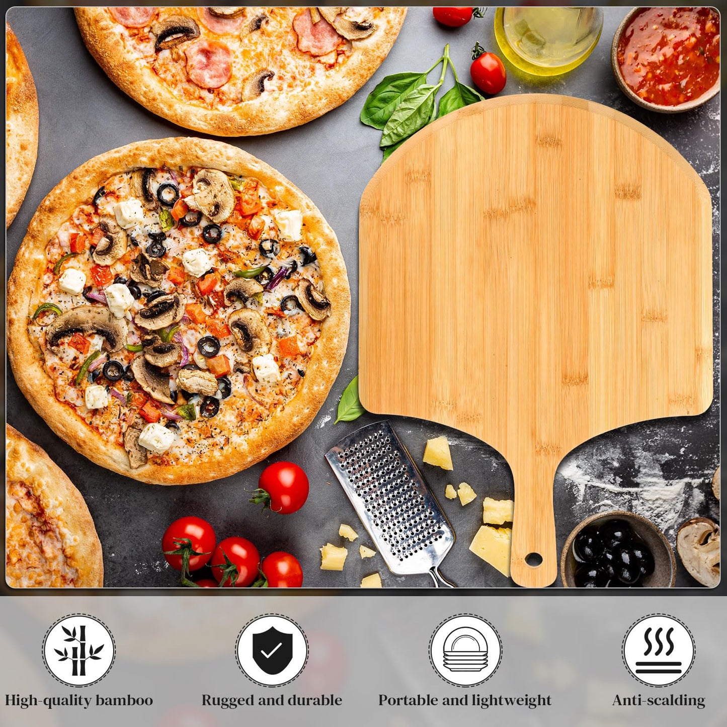 Gerrii 9 Pcs Wooden Pizza Peel 15.75 Inches Bamboo Pizza Peel Cutting Board pie Platters Paddle Spatula with Handle for Baking Oven Vegetables Fruits Cheese Board Homemade Kitchen Accessory