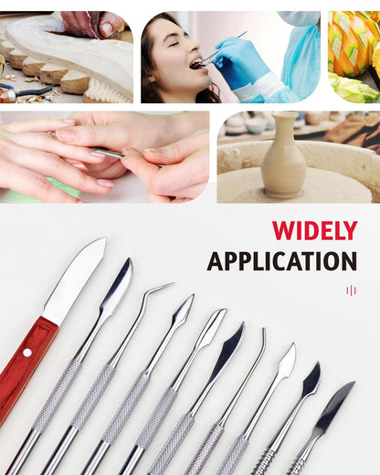 YETOOME 10 Pcs Dental Wax Carving Tools Set with Case, Stainless Steel Clay Sculpting Pottery Sculpture Tools for Dental Pottery Sculpting Plaster Carving