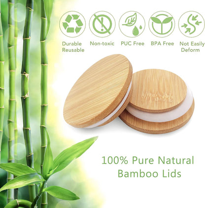 12 pack 5 Oz Oui Yogurt Jar Lids - Oui Lids - Natural Bamboo Wood with Silicone Sealing Rings and Oui Yogurt Bottle